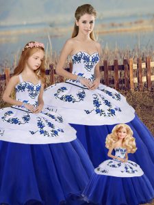 High Quality Ball Gowns Quinceanera Dresses Royal Blue Sweetheart Tulle Sleeveless Floor Length Lace Up