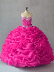 Sweetheart Sleeveless Lace Up Ball Gown Prom Dress Fuchsia Organza