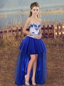 Fancy Royal Blue Lace Up Sweetheart Embroidery Prom Gown Tulle Sleeveless