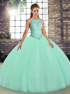 Embroidery Sweet 16 Dresses Apple Green Lace Up Sleeveless Floor Length