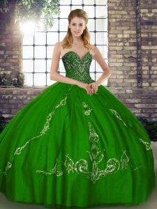 Beading and Embroidery Quinceanera Gowns Green Lace Up Sleeveless Floor Length