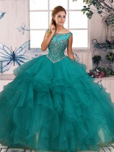 Exceptional Ball Gowns Ball Gown Prom Dress Turquoise Scoop Organza Sleeveless Floor Length Zipper