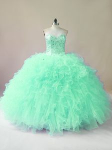 Exquisite Tulle Sleeveless Floor Length Quinceanera Gown and Beading and Ruffles