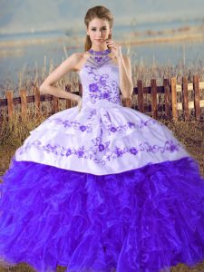 Ball Gowns Sleeveless Blue Quinceanera Gown Court Train Lace Up