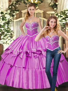 Lilac Taffeta Lace Up Sweetheart Sleeveless Floor Length Quinceanera Gowns Beading