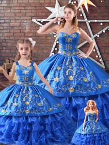 Ball Gowns Sweet 16 Dress Blue Sweetheart Satin and Organza Sleeveless Lace Up