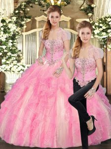 Sleeveless Lace Up Floor Length Beading and Ruffles Quinceanera Dress