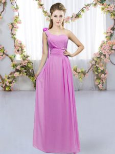 Floor Length Lace Up Dama Dress for Quinceanera Lilac for Wedding Party with Hand Made Flower