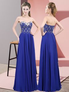 Royal Blue Zipper Sweetheart Beading Prom Dresses Chiffon Sleeveless