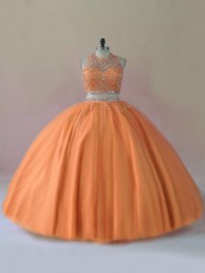Floor Length Two Pieces Sleeveless Orange Quinceanera Dress Backless