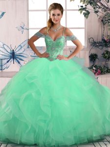Beading and Ruffles Quinceanera Dress Apple Green Lace Up Sleeveless Floor Length