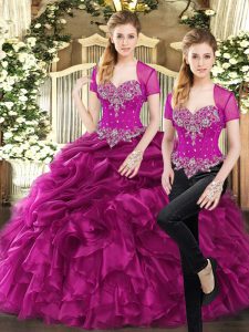Affordable Sweetheart Sleeveless Lace Up Sweet 16 Dress Fuchsia Organza