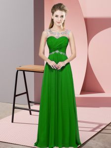 Fashion Beading Prom Evening Gown Green Backless Sleeveless Floor Length