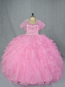 Floor Length Baby Pink Sweet 16 Dress Sweetheart Sleeveless Lace Up