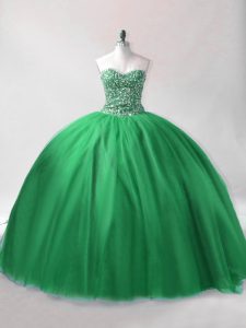 Cute Dark Green Sleeveless Beading Floor Length Quinceanera Gowns