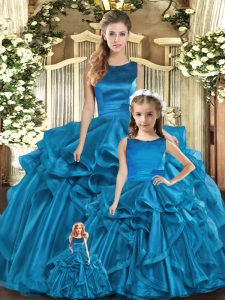 Scoop Sleeveless Organza Quinceanera Dresses Ruffles Lace Up