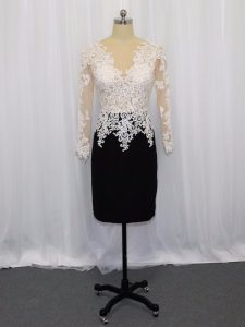 White And Black Long Sleeves Mini Length Lace Zipper Prom Evening Gown