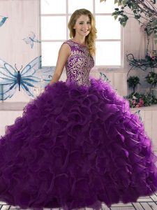 Glamorous Sleeveless Beading and Ruffles Lace Up Quinceanera Dress