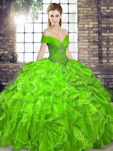 Sumptuous Organza Lace Up Off The Shoulder Sleeveless Floor Length 15 Quinceanera Dress Beading and Ruffles