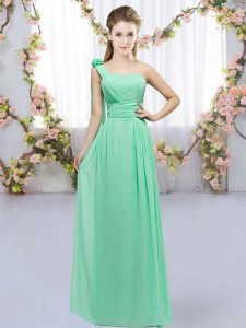 High Class Turquoise Empire Hand Made Flower Vestidos de Damas Lace Up Chiffon Sleeveless Floor Length