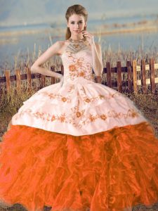 Custom Fit Sleeveless Court Train Lace Up Embroidery Quinceanera Dresses
