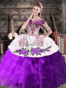 Floor Length Purple 15th Birthday Dress Organza Sleeveless Embroidery