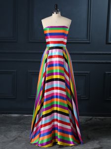 Multi-color Empire Printed Strapless Sleeveless Ruching Floor Length Zipper Dress for Prom