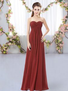 Rust Red Sleeveless Ruching Floor Length Quinceanera Court of Honor Dress