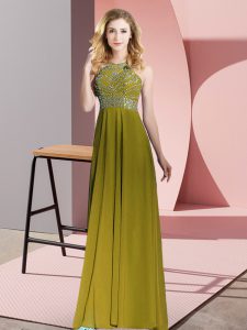 Custom Fit Olive Green Empire Chiffon Scoop Sleeveless Beading Floor Length Backless Prom Dress