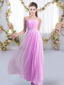 Sleeveless Chiffon Sweep Train Lace Up Dama Dress for Quinceanera in Lilac with Beading
