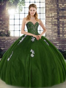 Tulle Sleeveless Floor Length Sweet 16 Dress and Beading and Appliques