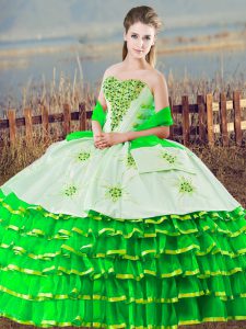 Green Sweetheart Neckline Beading and Ruffled Layers 15 Quinceanera Dress Sleeveless Lace Up
