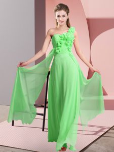 Fantastic Chiffon Lace Up One Shoulder Sleeveless Floor Length Vestidos de Damas Hand Made Flower