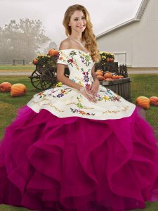Excellent Tulle Sleeveless Floor Length Sweet 16 Dress and Embroidery and Ruffles