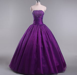 On Sale Floor Length Ball Gowns Sleeveless Eggplant Purple Quinceanera Gown Lace Up