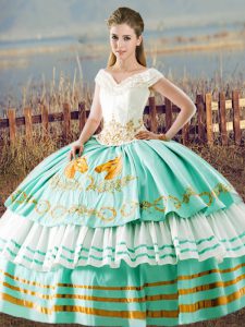 Attractive Aqua Blue V-neck Neckline Beading and Ruffled Layers 15 Quinceanera Dress Sleeveless Lace Up