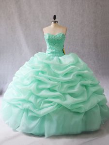 Best Selling Apple Green 15th Birthday Dress Sweet 16 and Quinceanera with Beading and Pick Ups Sweetheart Sleeveless Lace Up