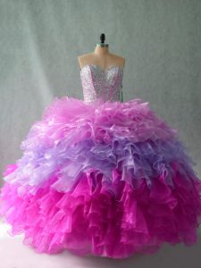 Popular Floor Length Lace Up Sweet 16 Quinceanera Dress Multi-color for Sweet 16 and Quinceanera with Beading and Ruffles