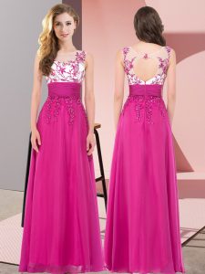 Chiffon Scoop Sleeveless Backless Appliques Dama Dress in Fuchsia