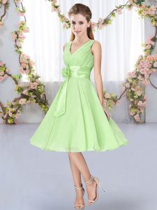 Dazzling Yellow Green Quinceanera Dama Dress Wedding Party with Hand Made Flower V-neck Sleeveless Lace Up