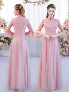 Vintage Floor Length Empire 3 4 Length Sleeve Pink Court Dresses for Sweet 16 Zipper