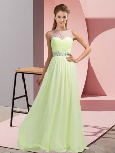 Yellow Green Sleeveless Chiffon Backless for Prom and Party