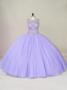 Comfortable Beading Quinceanera Dresses Lavender Lace Up Sleeveless Floor Length