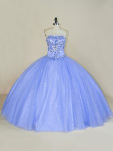 Floor Length Ball Gowns Sleeveless Lavender Quinceanera Gown Lace Up