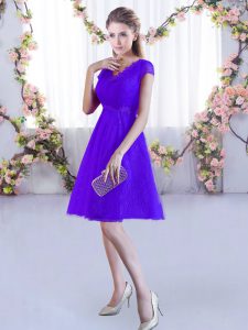 Attractive Purple Lace Lace Up Quinceanera Dama Dress Cap Sleeves Mini Length Lace