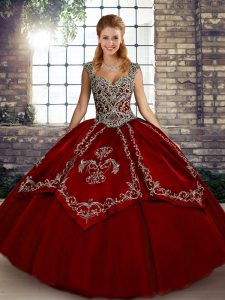 Pretty Wine Red Lace Up Quinceanera Gowns Beading and Embroidery Sleeveless Floor Length