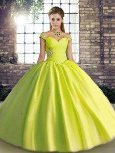 Luxurious Floor Length Ball Gowns Sleeveless Yellow Green Quinceanera Dresses Lace Up