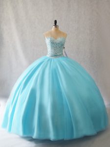 Affordable Sleeveless Lace Up Floor Length Beading Sweet 16 Dress