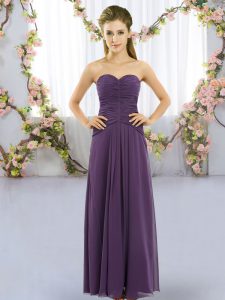 Purple Lace Up Sweetheart Ruching Quinceanera Court Dresses Chiffon Sleeveless