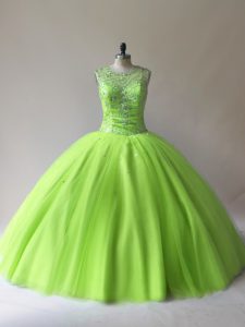 Dramatic Scoop Sleeveless Lace Up Ball Gown Prom Dress Tulle